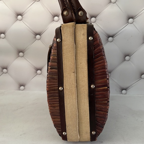 Vintage straw purse with Leather handles accent Color Brown Made in Spain - Picture 5 of 7